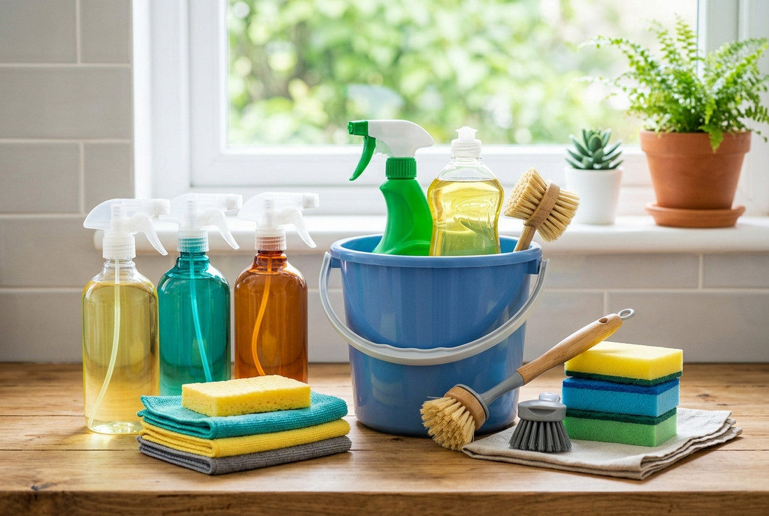 Produtos de limpeza organizados