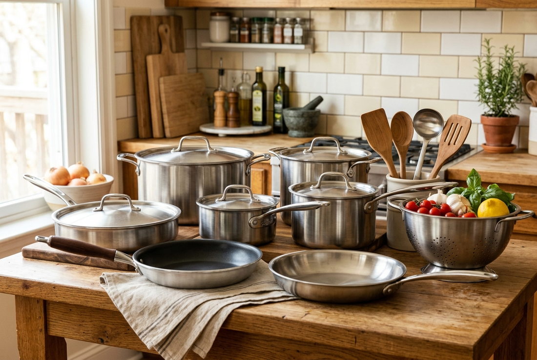 Jogo de panelas e utensílios de cozinha