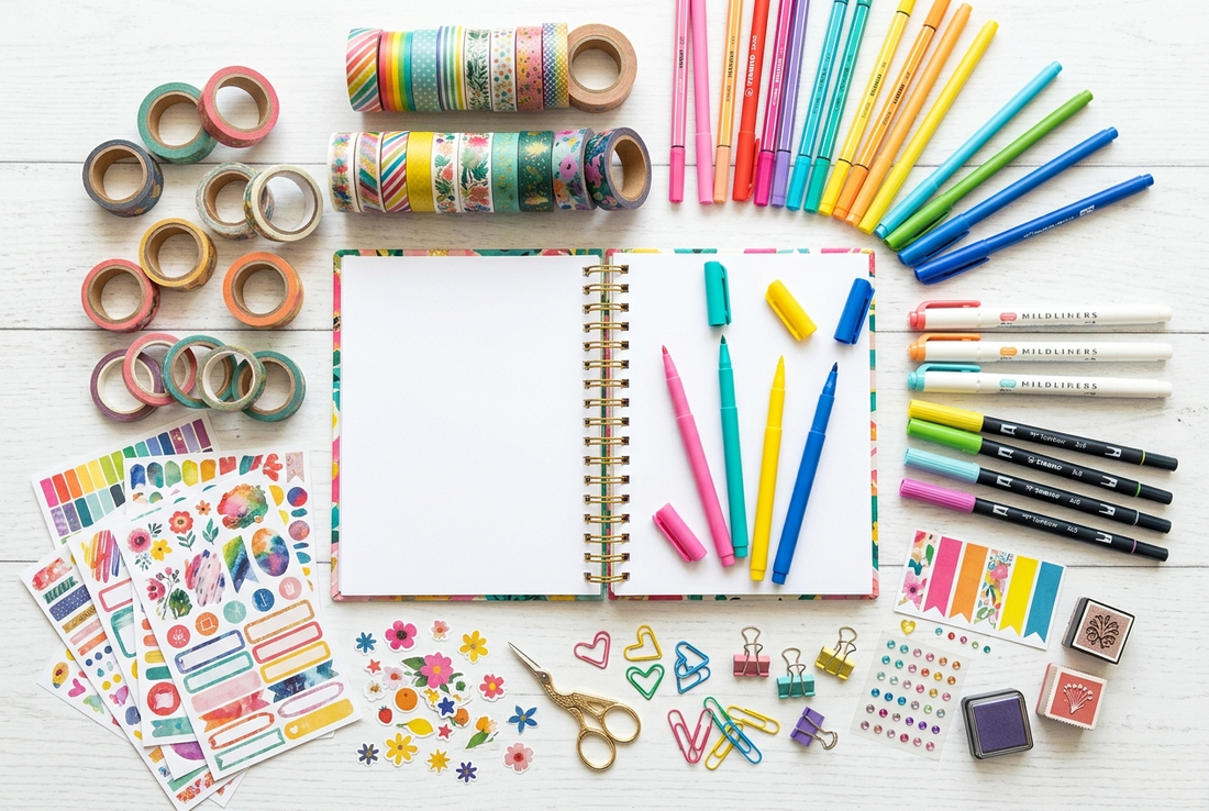 Papelaria criativa — planner, canetas e adesivos